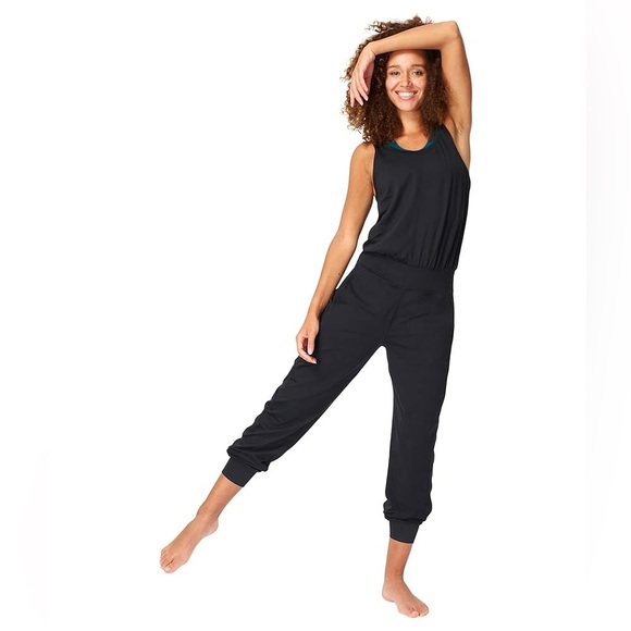 Sweaty Betty Black Racerback Tank Jogger Scoopneck Jumpsuit Size Small - Picture 1 of 8